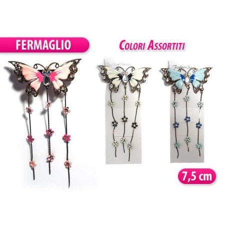 FERMAGLIO METALLO FARFALLA CON STRASS