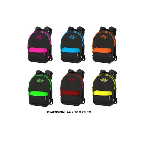 MOCHILA REDONDA NEGRA CON LOGO DE